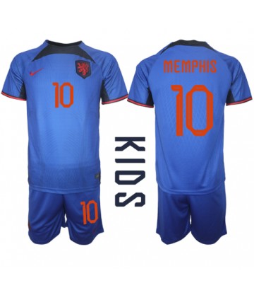 Netherlands Memphis Depay #10 Replica Away Stadium Kit for Kids World Cup 2022 Short Sleeve (+ pants)